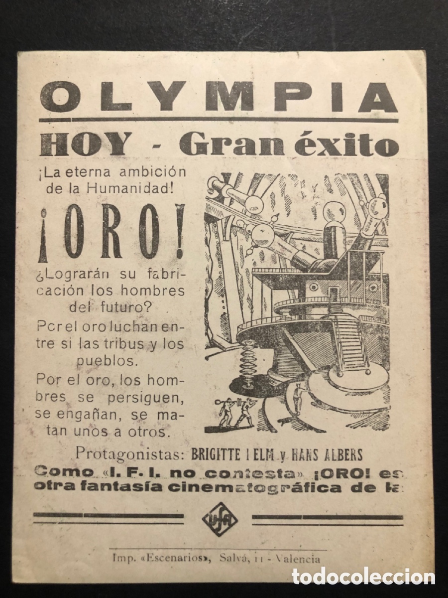Cine: Programa Oro Brigitte helm con publicidad olympia valencia A8 - Foto 1
