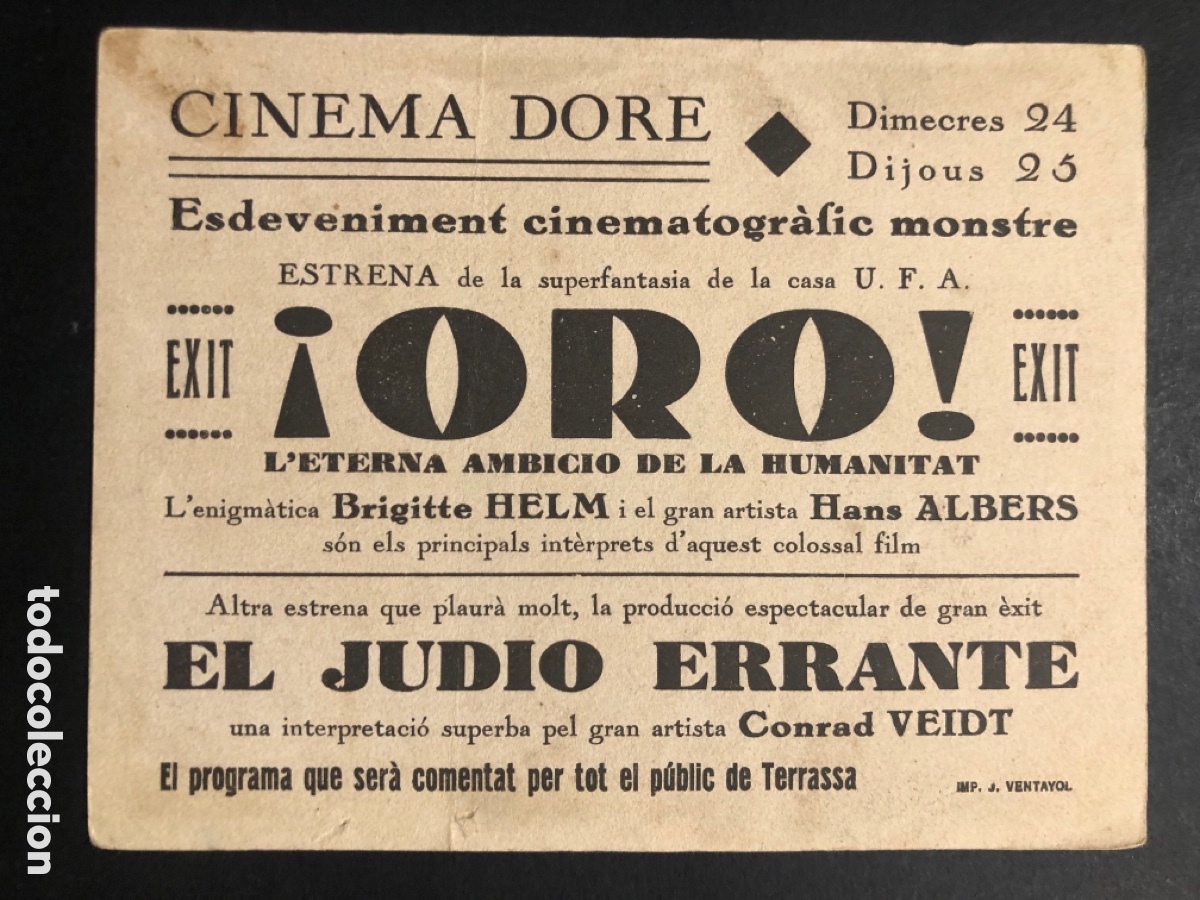 Cine: Programa oro Brigitte helm con publicidad cinema dore A8 - Foto 2
