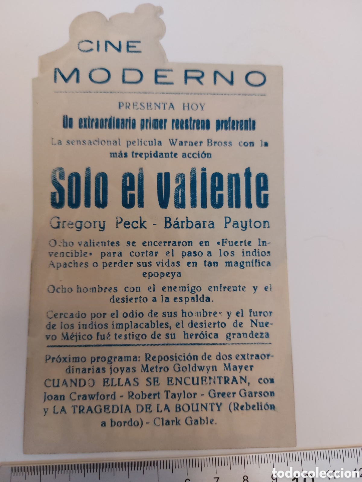 Cine: Programa troquelado Solo el valiente, Gregory Peck , publicidad cine Moderno - Foto 2