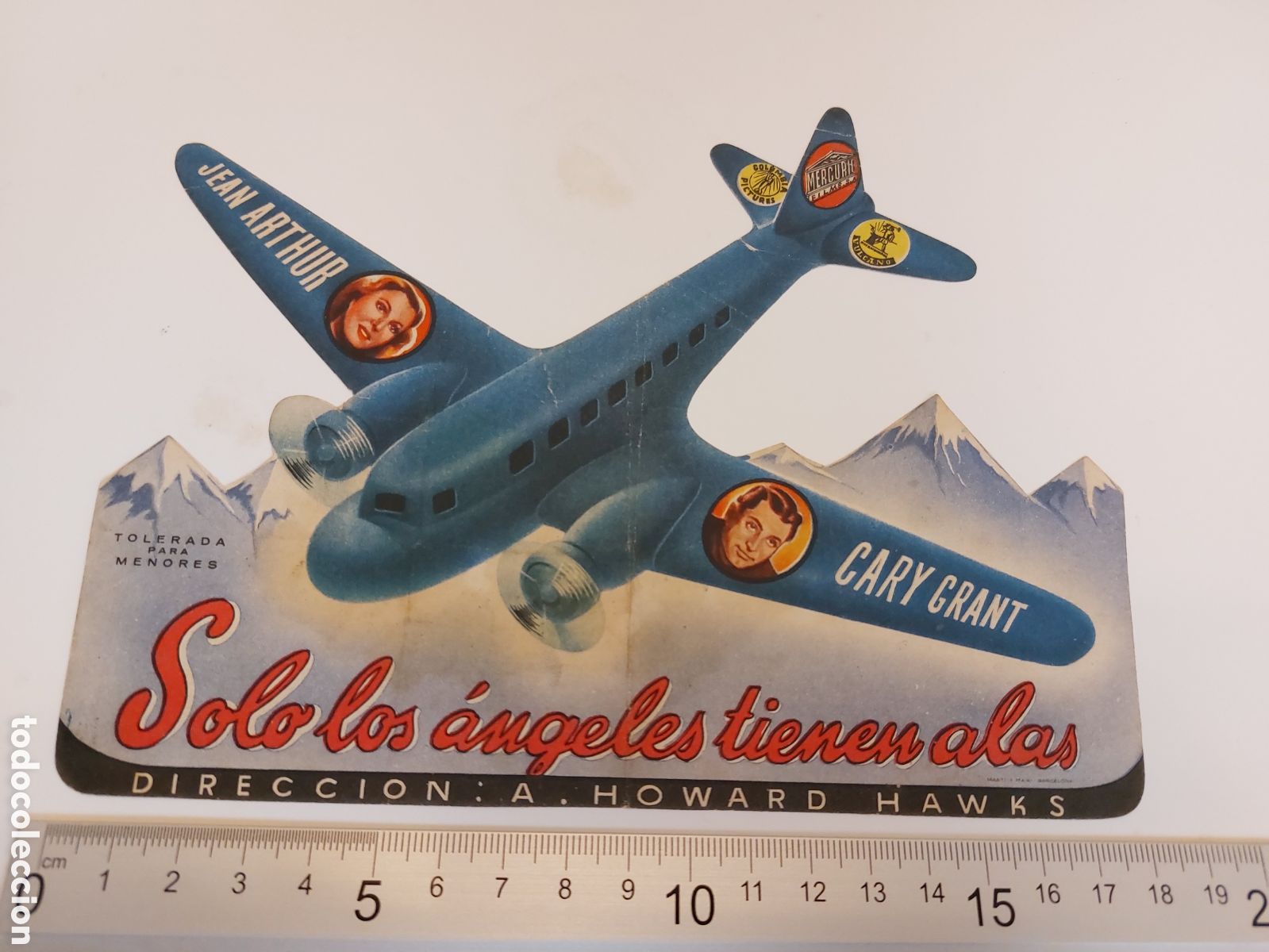 Folhetos de m&atilde;o de filmes antigos de cinema: Programa troquelado Solo los angeles tienen alas , Cary Grant , publicidad cine Rialto