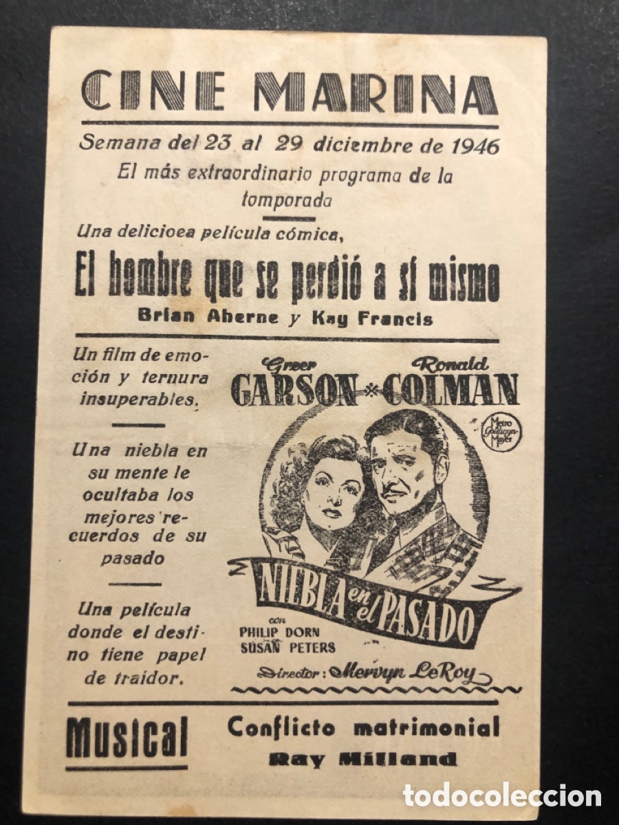  Foglietti di film di film antichi di cinema: Programa MGM niebla en el pasado Greer Garson con publicidad cine marina