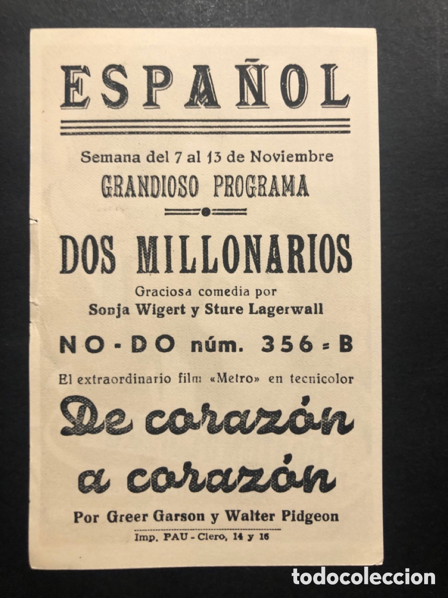 Cine: Programa MGM de coraz&oacute;n a coraz&oacute;n Greer Garson con publicidad cine espa&ntilde;ol valencia - Foto 2
