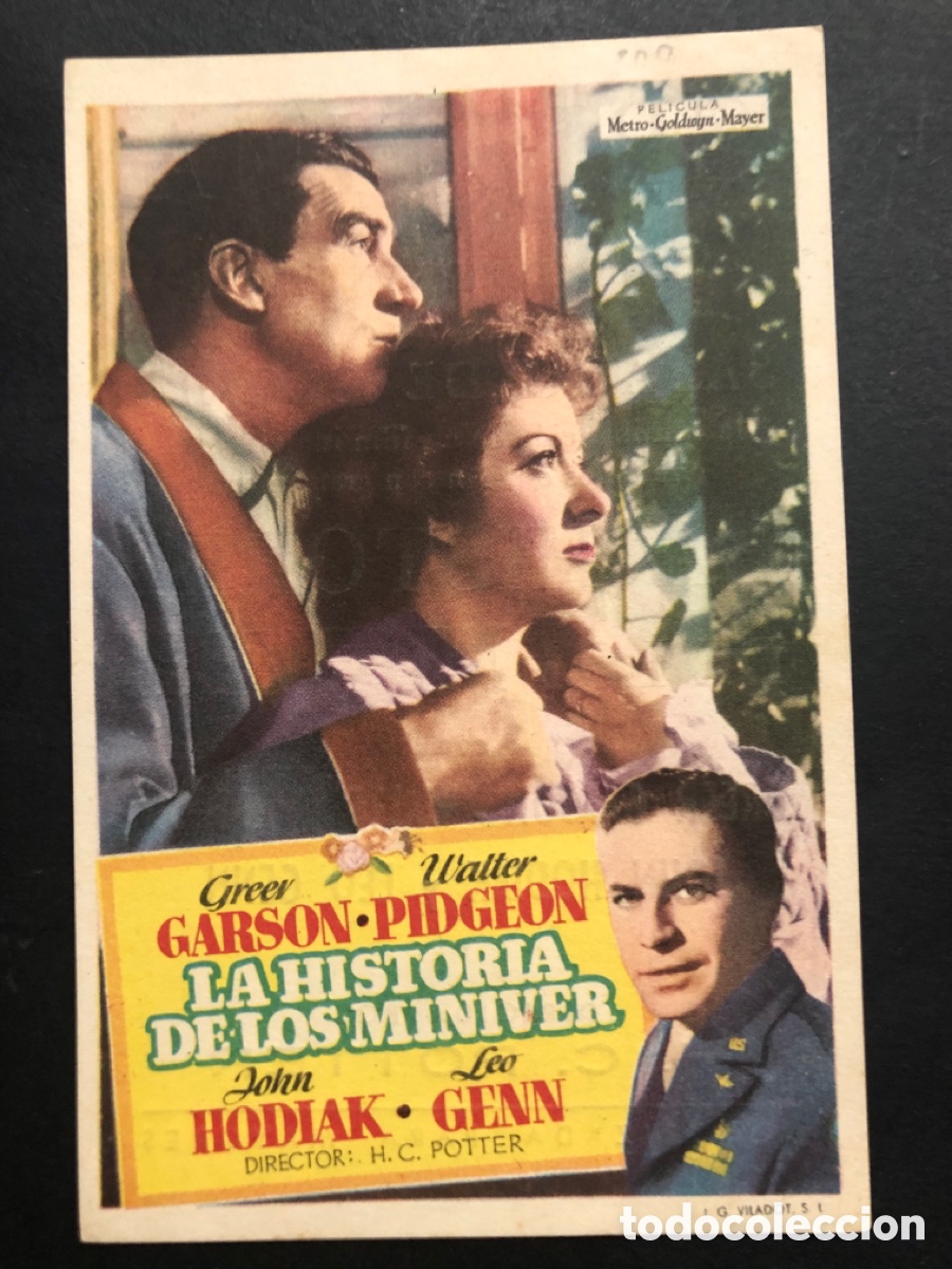  Foglietti di film di film antichi di cinema: Programa MGM la historia de los miniver Greer Garson con publicidad cine cristina