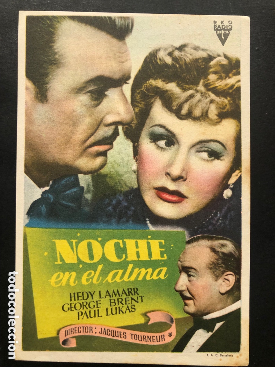  Foglietti di film di film antichi di cinema: Programa noche en el alma hedy lamarr con publicidad Cine principal la rambla A8