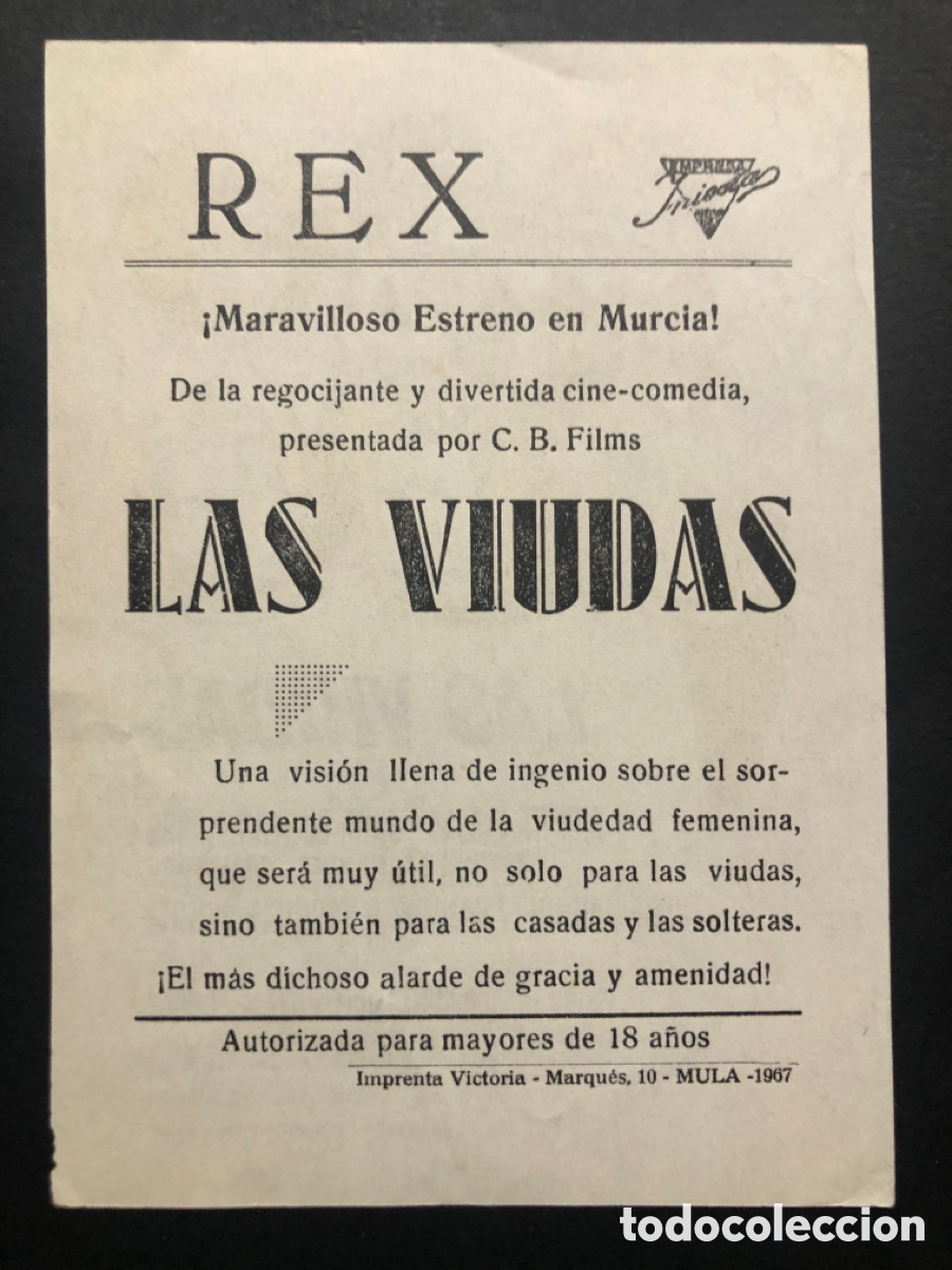 Cine: Programa las viudas Alberto closas con publicidad cine Rex Mula A9 - Foto 2