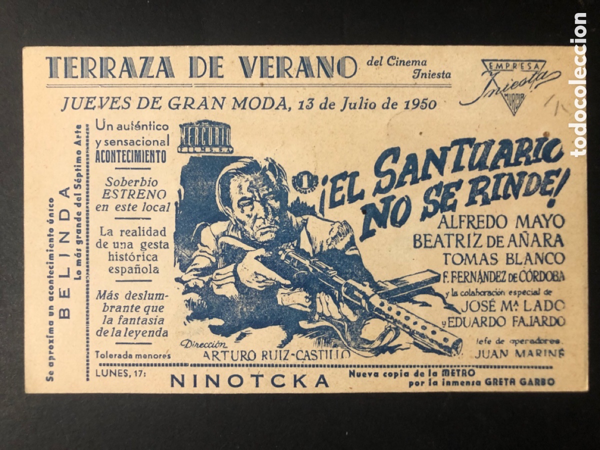 Cine: Programa el santuario no se rinde Alfredo Mayo con publicidad terraza de verano cinema Iniesta A9