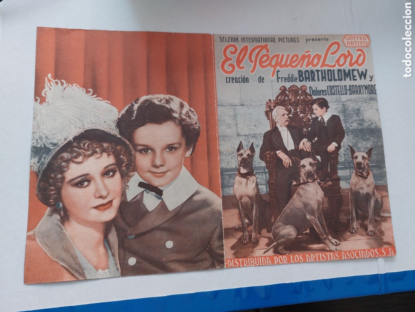 Cine: Programa doble El peque&ntilde;o Lord, Freddy Bartholomew , publicidad cine Dorado (azul)