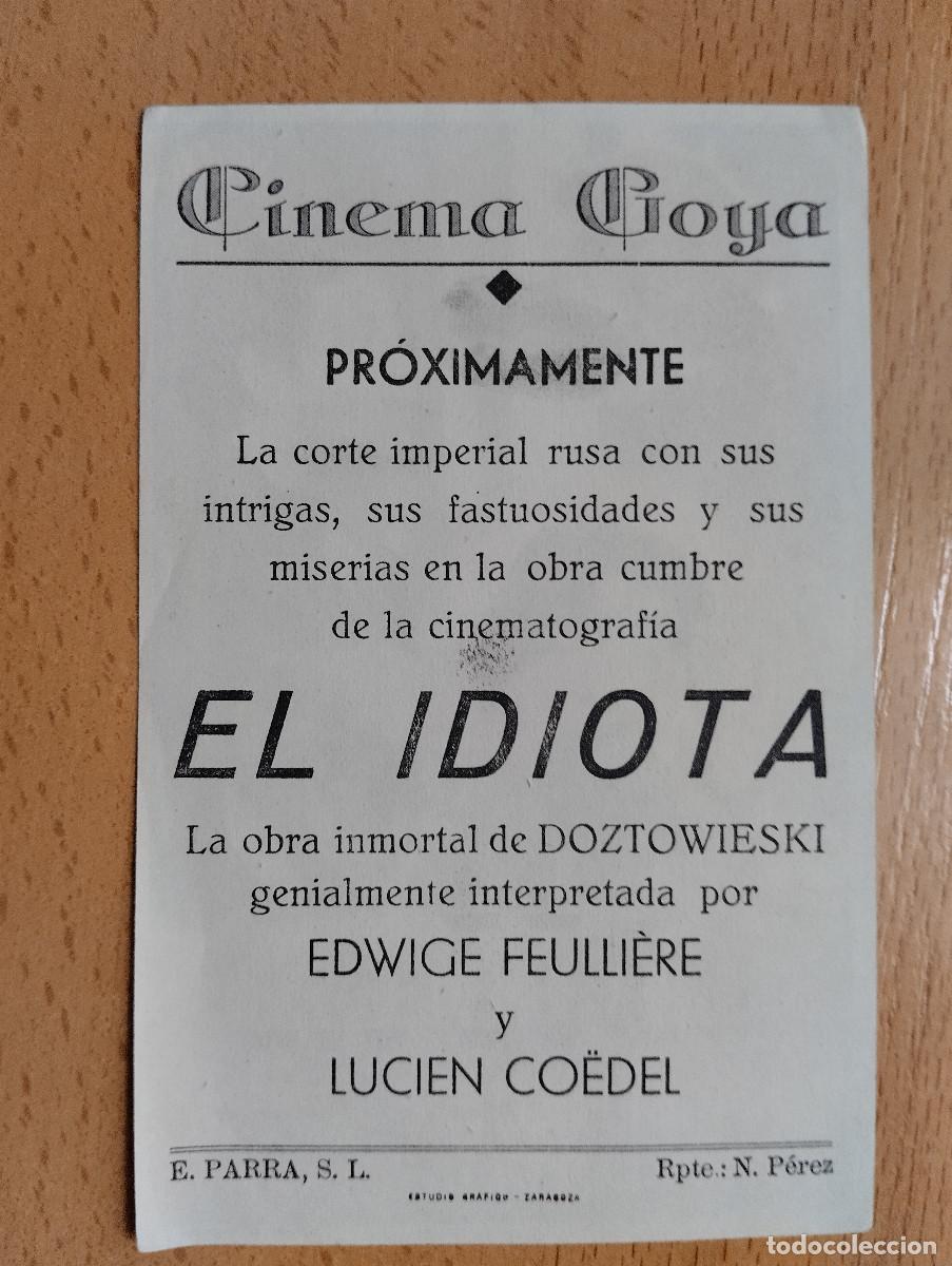 Cine: PROGRAMA DE CINE. EL IDIOTA. CINEMA GOYA. ZARAGOZA. - Foto 2