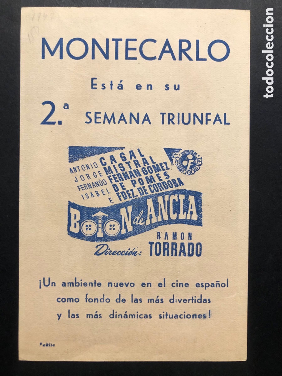 Flyers Publicitaires de films Anciens: Programa bot&oacute;n de ancla antonio casal con publicidad cine montecarlo A9