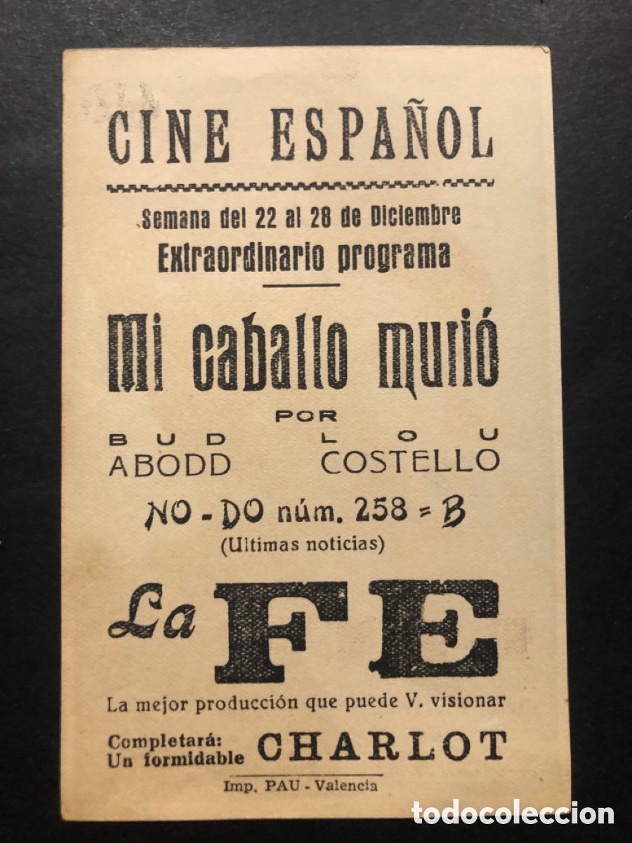 Cine: Programa la Fe amparo Rivelles con publicidad cine espa&ntilde;ol valencia A9 - Foto 2