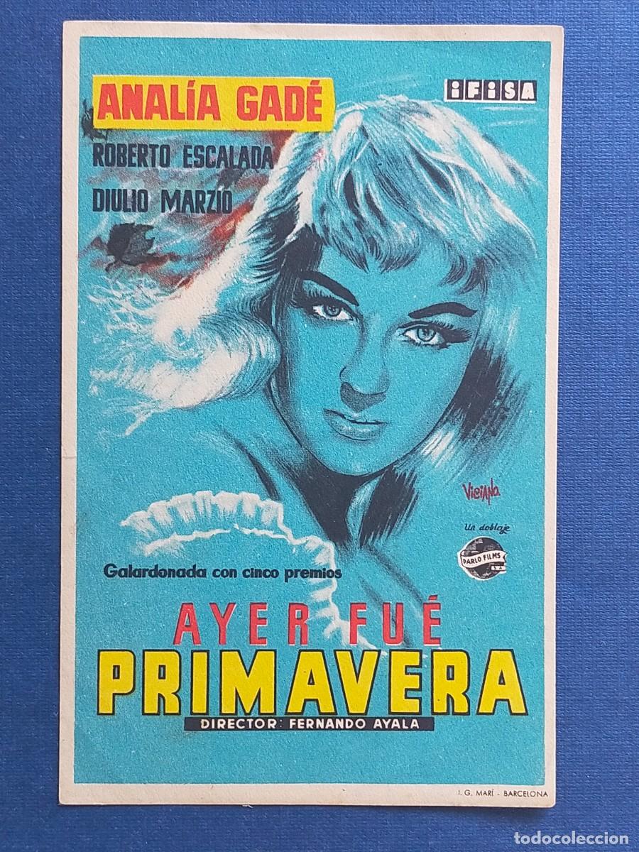 Folhetos de m&atilde;o de filmes antigos de cinema: Programa Sencillo Orig: AYER FUE PRIMAVERA. Anal&iacute;a Gad&eacute;, Roberto Escalada - Sin cine impreso.