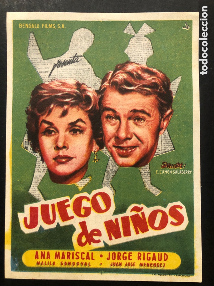 Folhetos de m&atilde;o de filmes antigos de cinema: Programa juego de ni&ntilde;os Ana mariscal con publicidad central cinema Elch A9