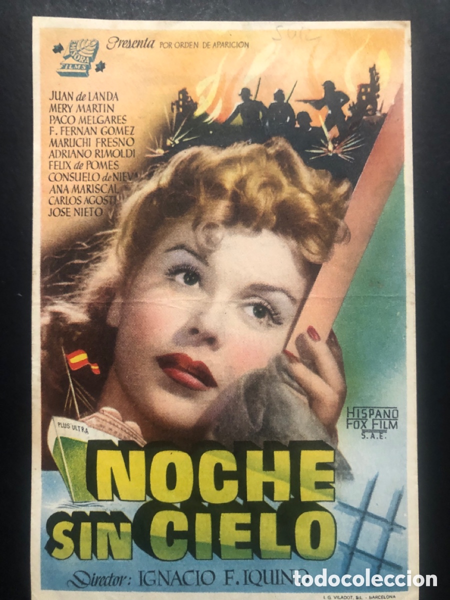 Folhetos de m&atilde;o de filmes antigos de cinema: Programa noche sin cielo Ana mariscal con publicidad cine sur mislata A9