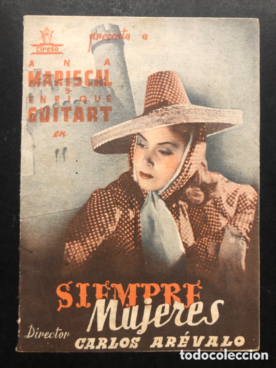 Folhetos de m&atilde;o de filmes antigos de cinema: Programa siempre mujeres Ana mariscal con publicidad cine mari A9