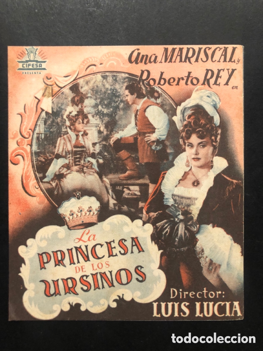 Folhetos de m&atilde;o de filmes antigos de cinema: Programa la princesa de los ursinos Ana mariscal con publicidad cine saboya castellon A9
