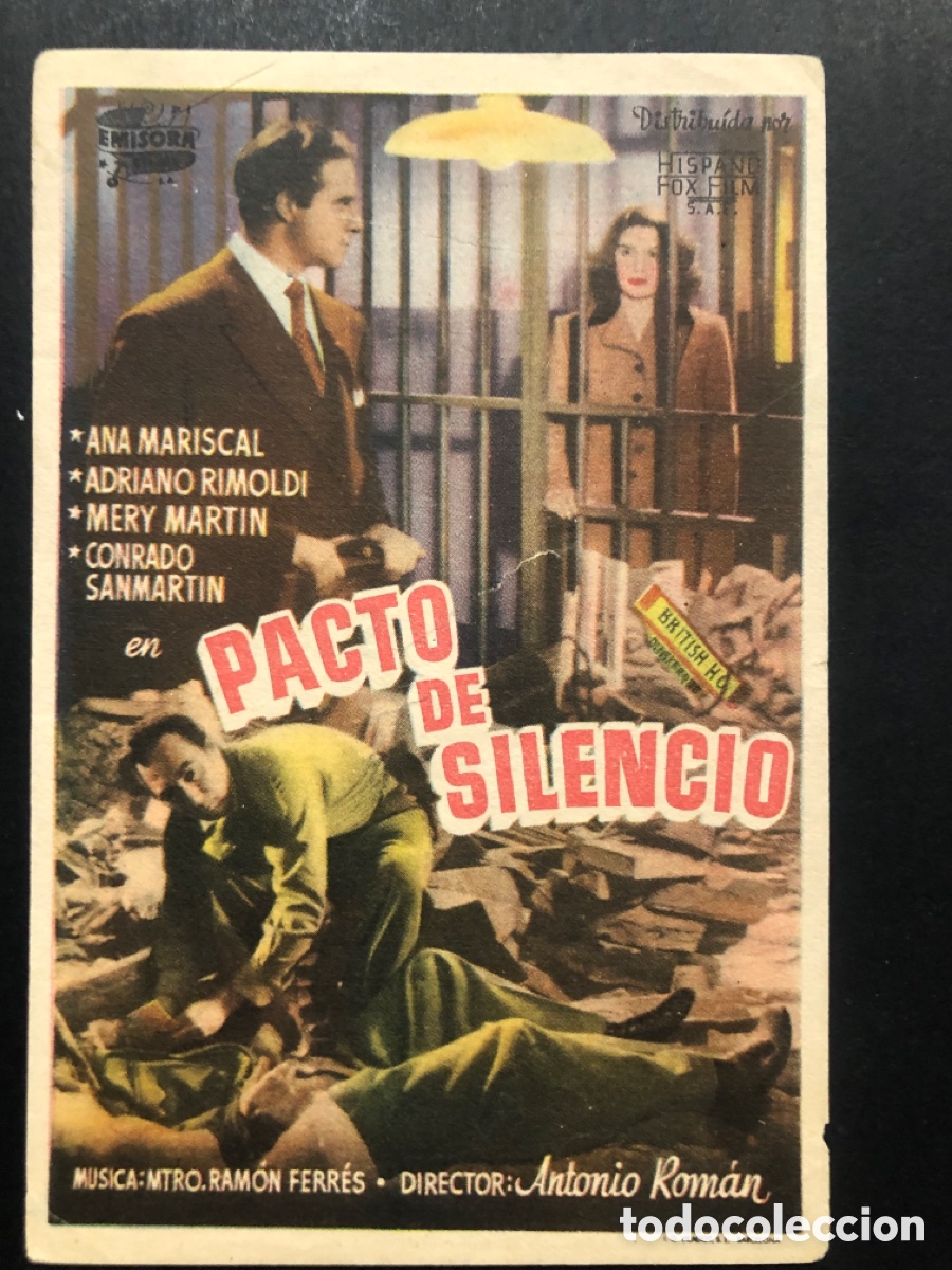Folhetos de m&atilde;o de filmes antigos de cinema: Programa pacto de silencio Ana mariscal con publicidad cine sur mislata A9