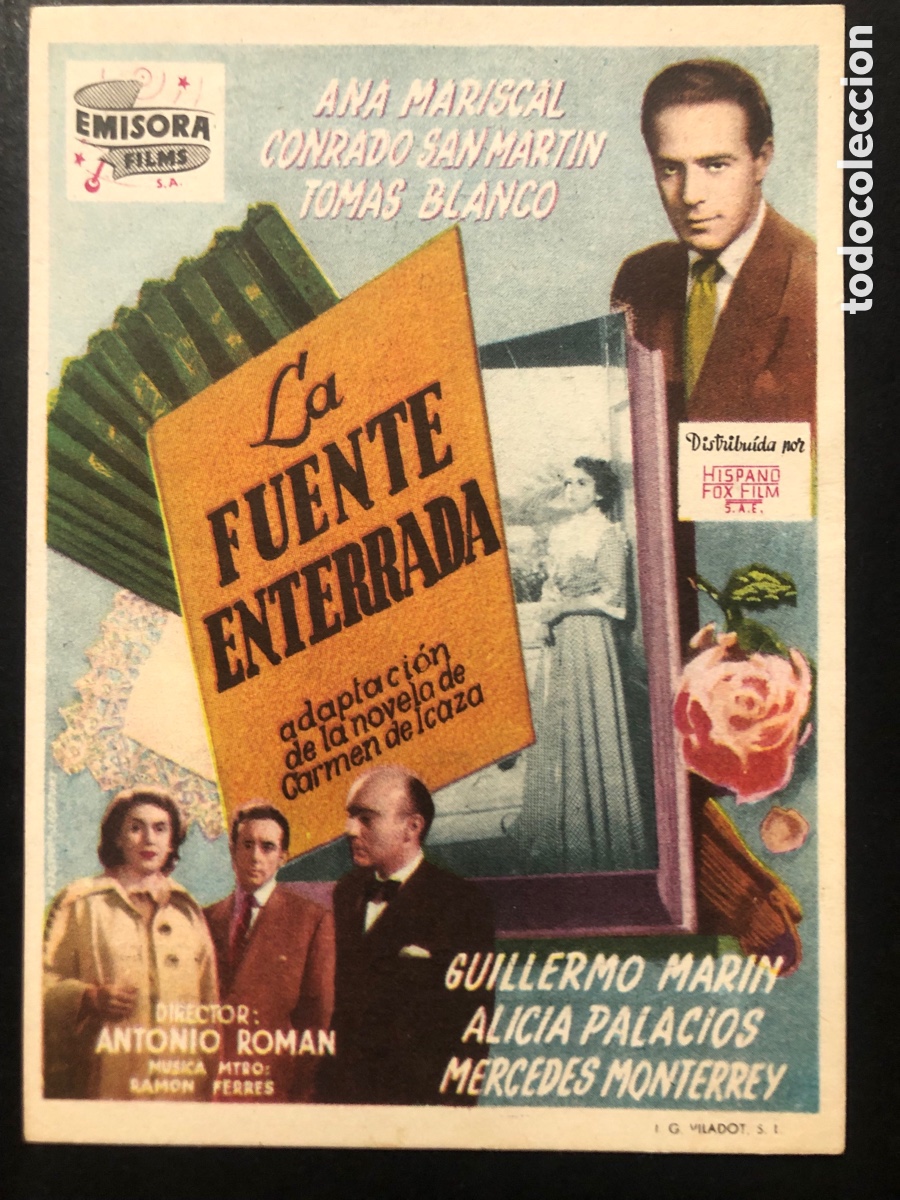 Folhetos de m&atilde;o de filmes antigos de cinema: Programa la fuente enterrada Ana mariscal con publicidad gran cinema coca valladolid A9