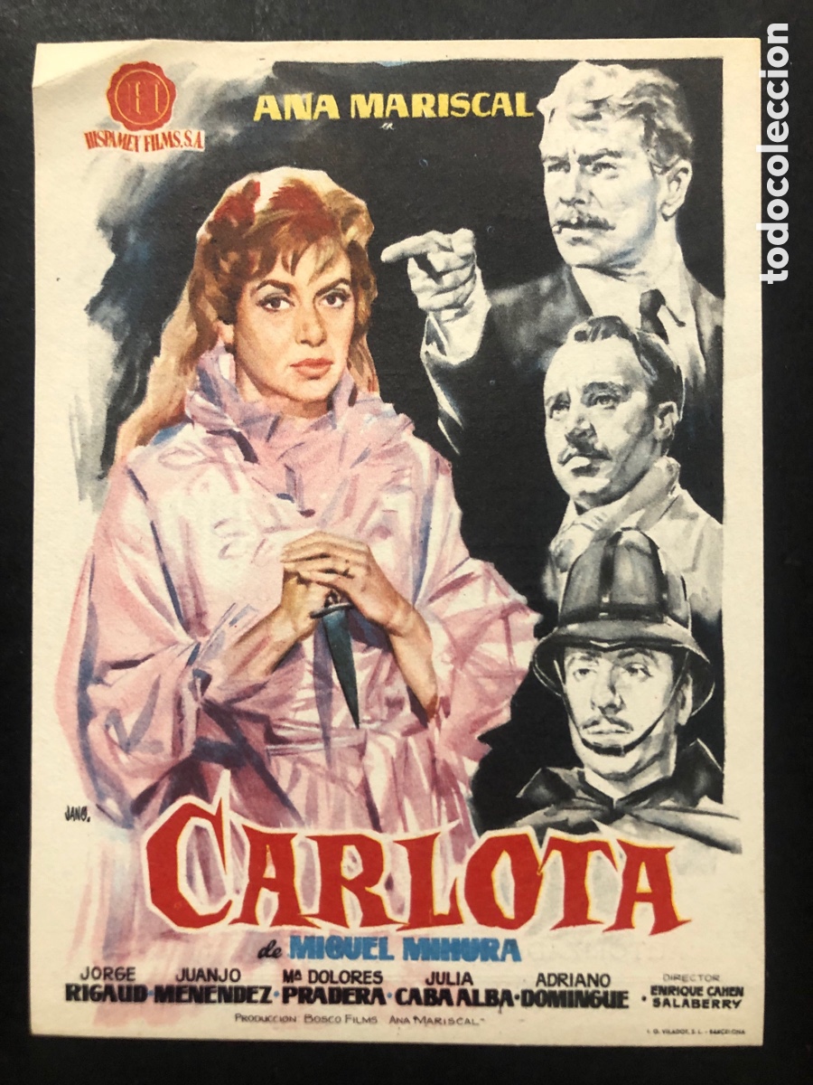 Folhetos de m&atilde;o de filmes antigos de cinema: Programa carlota Ana mariscal con publicidad cine victoria zaragoza A9