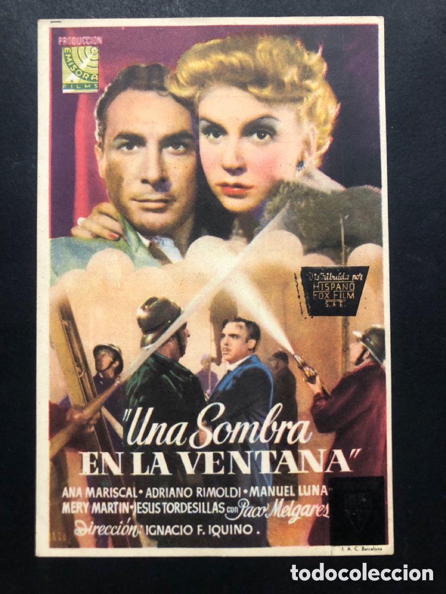 Folhetos de m&atilde;o de filmes antigos de cinema: Programa una sombra en la ventana Ana mariscal con publicidad cinema victoria A9