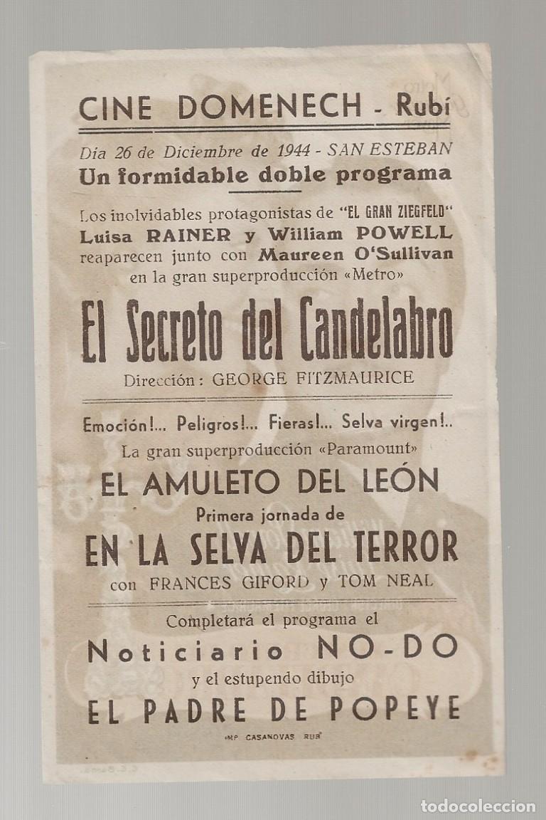 Cine: EL SECRETO DEL CANDELABRO - PROGRAMA FOLLETO DE CINE - Foto 2