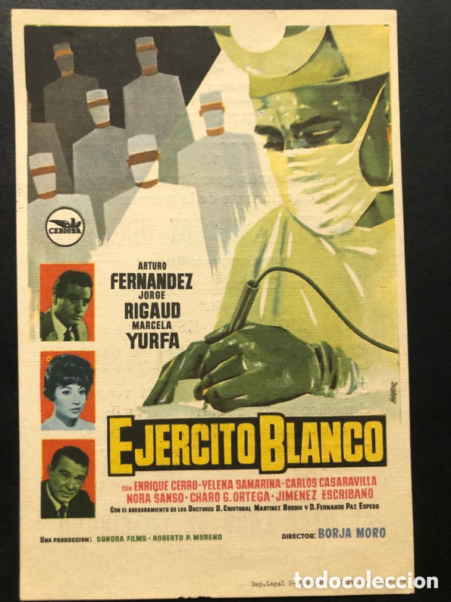 Folhetos de m&atilde;o de filmes antigos de cinema: Programa ej&eacute;rcito blanco Arturo Fernandez con publicidad cine casablanca Orihuela A9