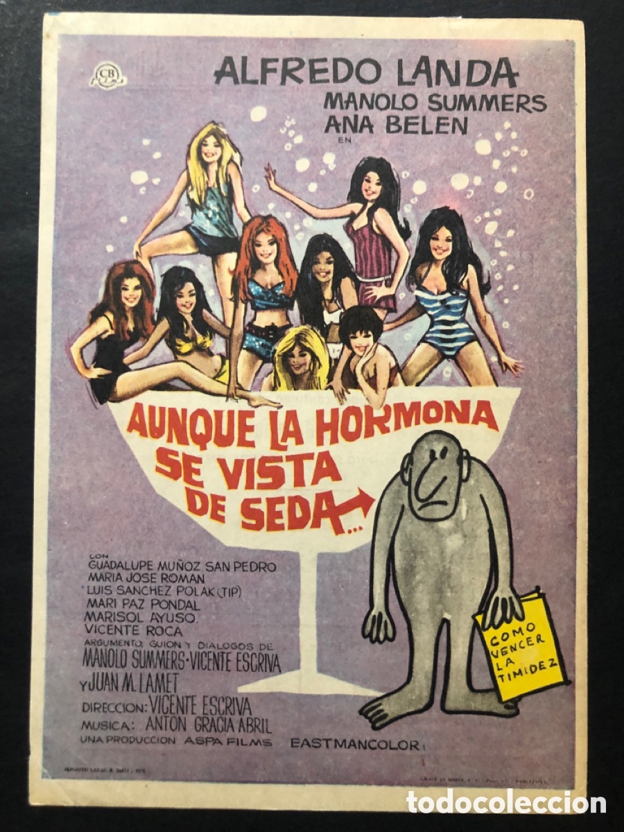 Folhetos de m&atilde;o de filmes antigos de cinema: Programa aunque la hormona se vista de seda alfredo landa con publicidad cine uni&oacute;n masnou A9