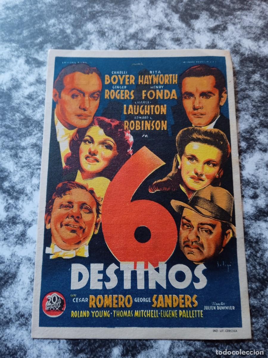 Folhetos de m&atilde;o de filmes antigos de cinema: 6 Destinos con publicidad Cine Echegaray M&aacute;laga