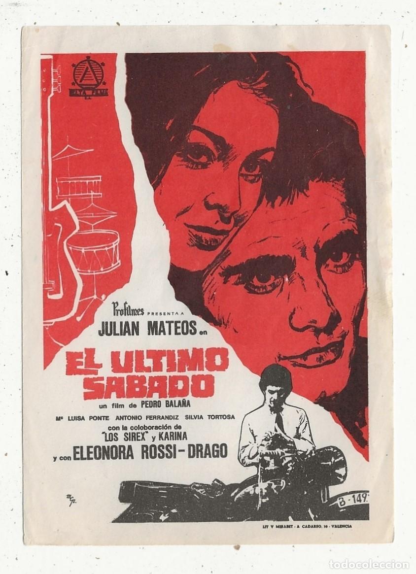 Folhetos de m&atilde;o de filmes antigos de cinema: EL ULTIMO SABADO - PROGRAMA FOLLETO DE CINE