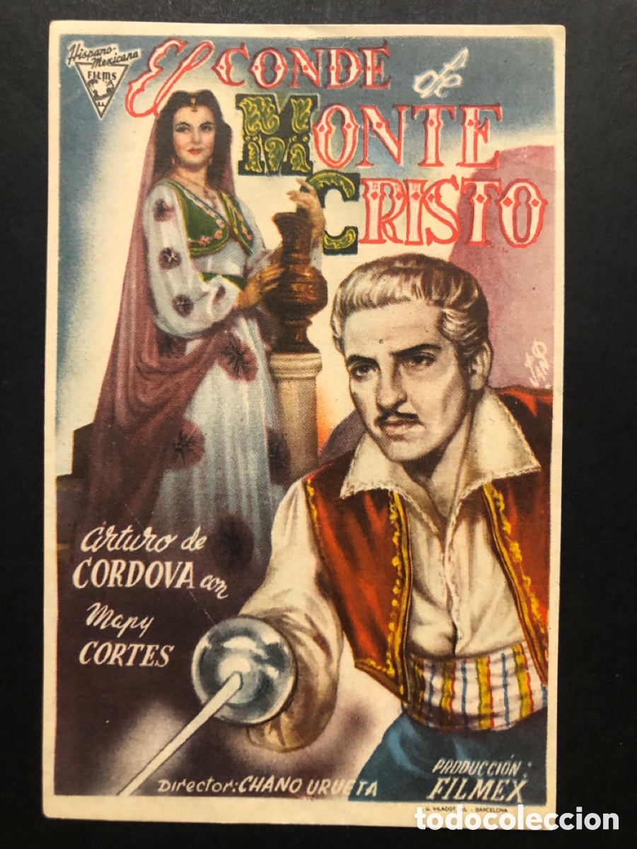 Cinema: Programa el conde de montecristo Arturo de cordova con publicidad cine gran v&iacute;a valencia A9