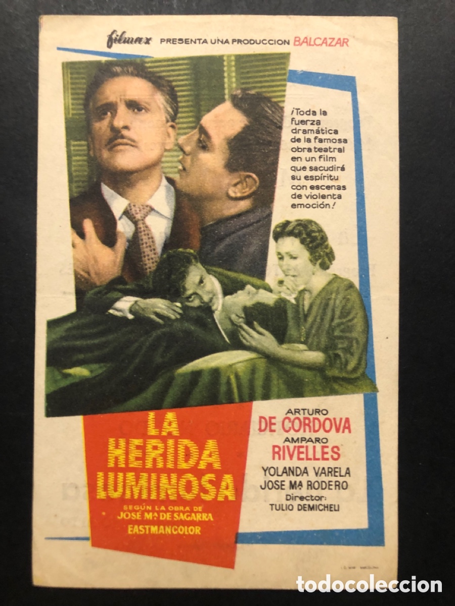 Cinema: Programa la herida luminosa Arturo de cordova con publicidad sala Edison Figueras A9