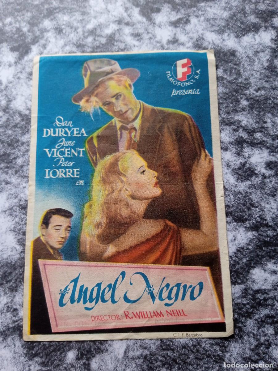 Folhetos de m&atilde;o de filmes antigos de cinema: &Aacute;ngel negro con publicidad Teatro Cine Alb&eacute;niz M&aacute;laga
