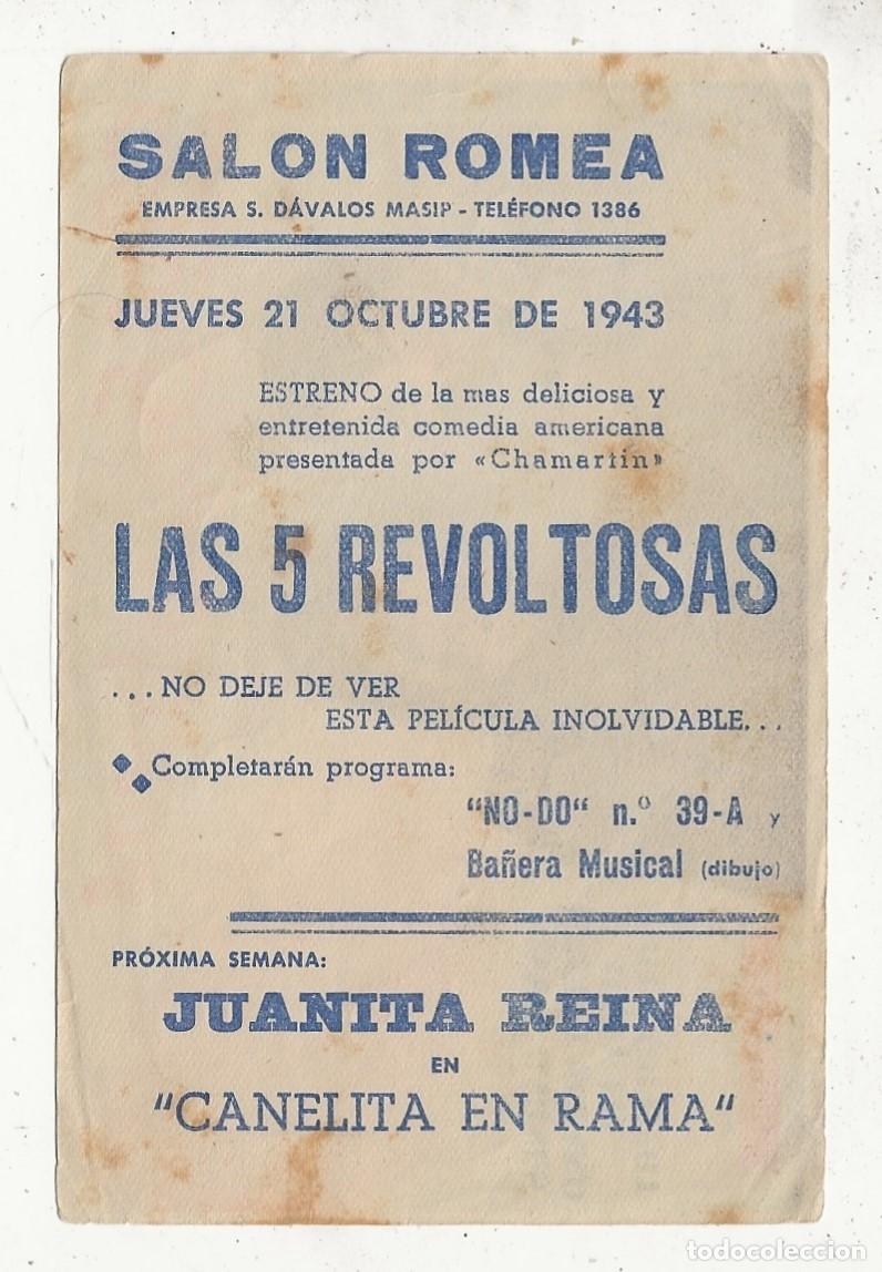 Cine: LAS 5 REVOLTOSAS - PROGRAMA FOLLETO DE CINE - Foto 2