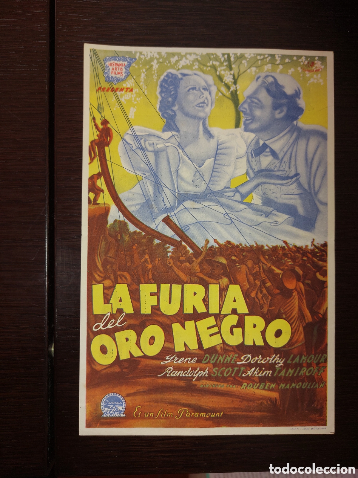 Cine: Programa grande La Furia del Oro Negro, Irene Dunne ; publicidad Lirico Valencia