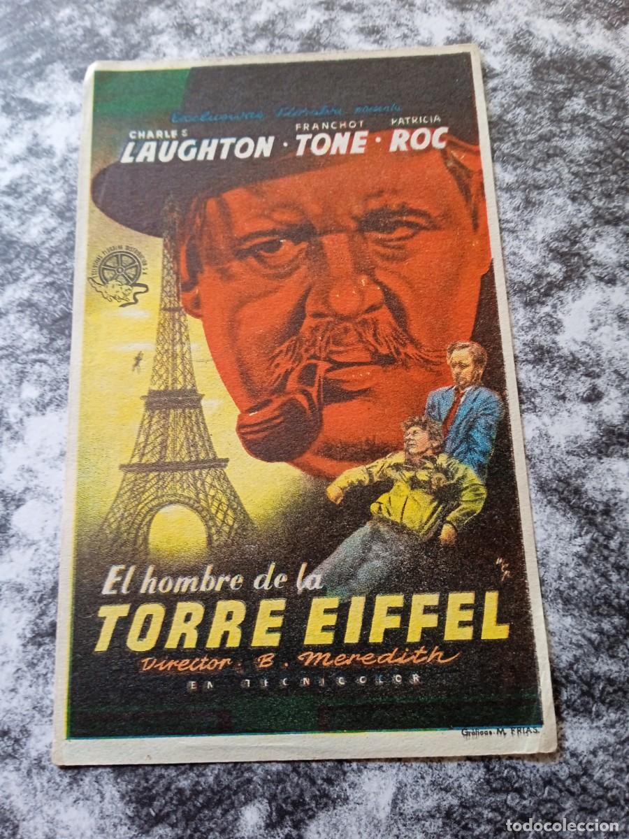 Folhetos de m&atilde;o de filmes antigos de cinema: El hombre de la torre Eiffel con publicidad Cristal Cinema Lorca