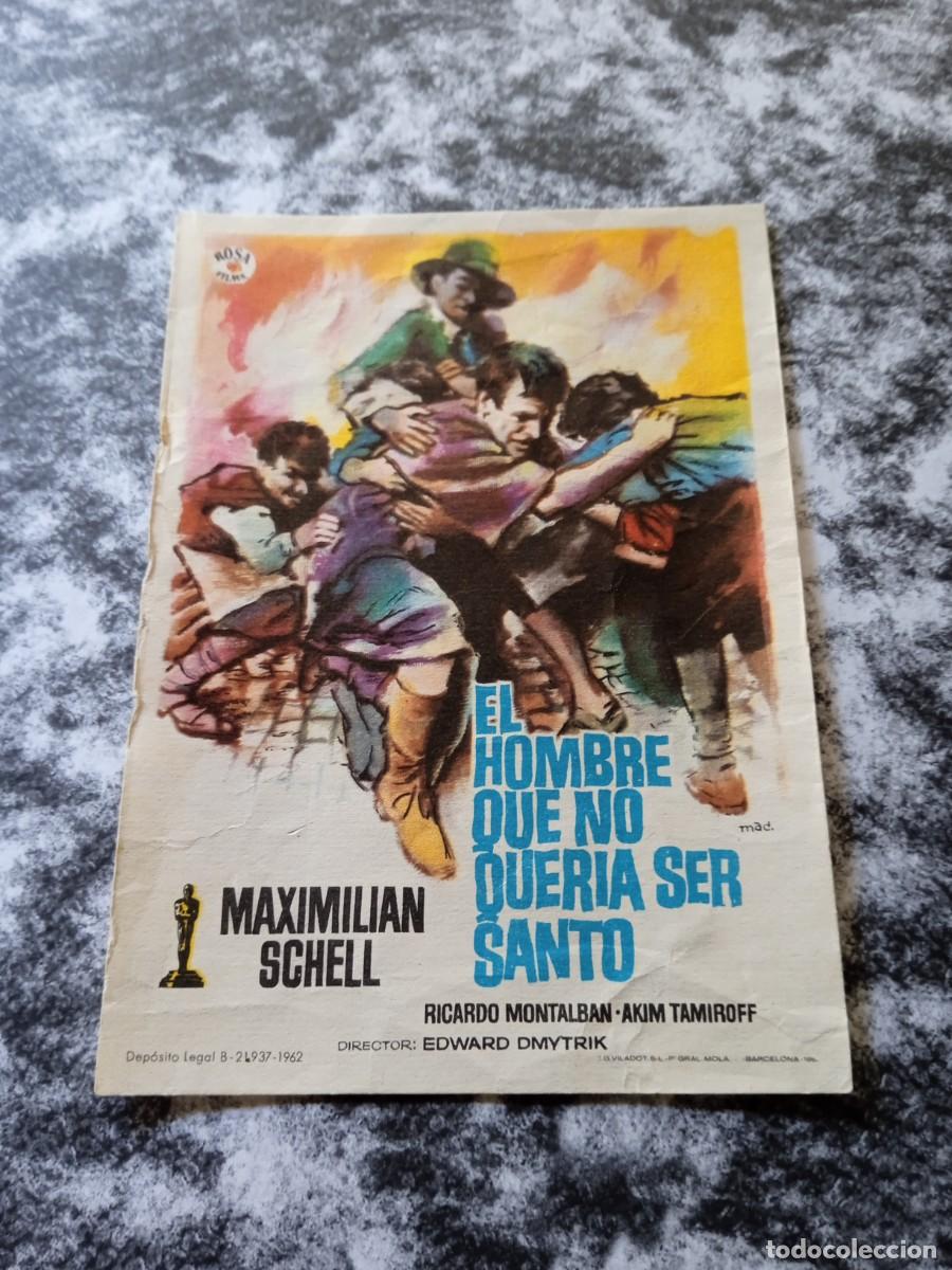 Folhetos de m&atilde;o de filmes antigos de cinema: El hombre que no quer&iacute;a ser santo con publicidad Cine Plaza de toros