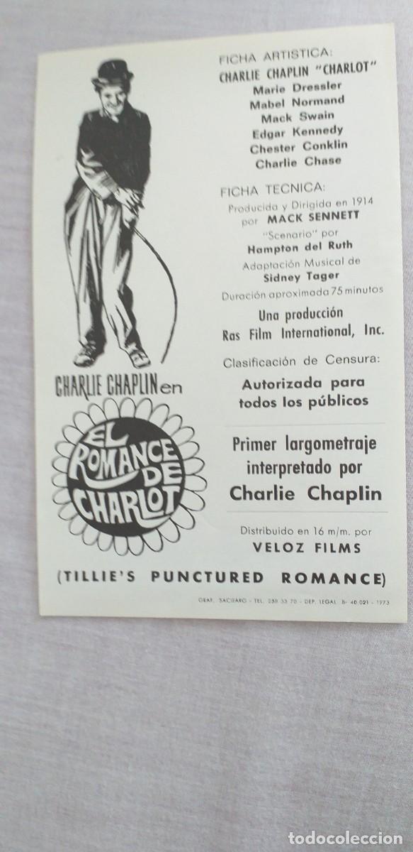 Cine: PROGRAMA FOLLETO LOCAL EL ROMANCE DE CHARLOT - Foto 1