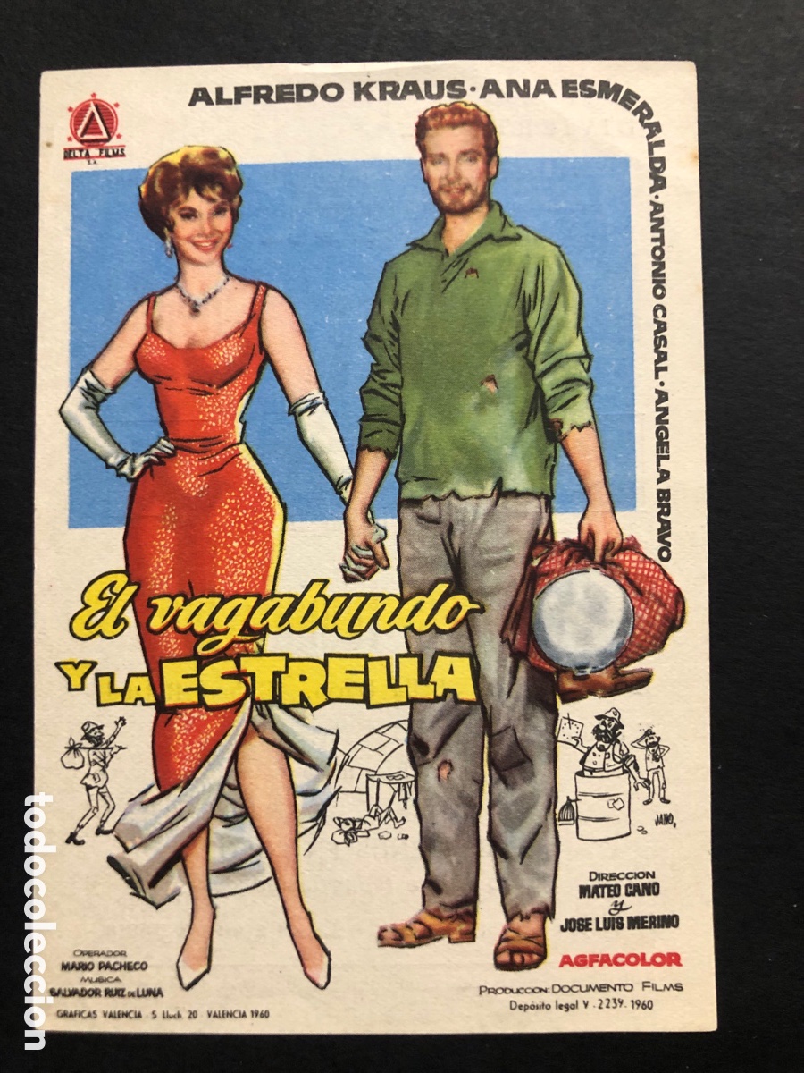 Folhetos de m&atilde;o de filmes antigos de cinema: Programa el vagabundo y la Estrella alfredo kraus con publicidad cine tarragona A9