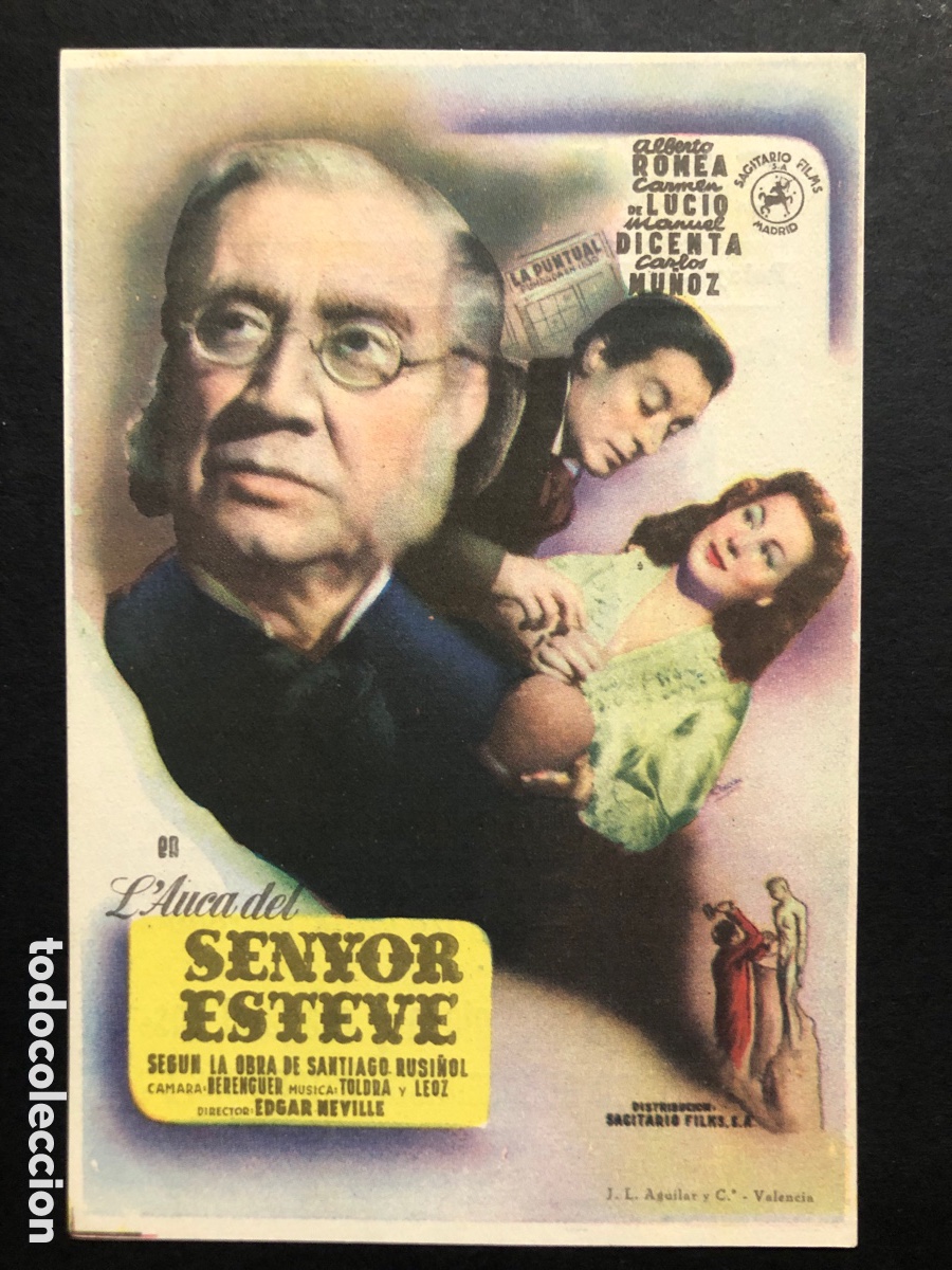 Folhetos de m&atilde;o de filmes antigos de cinema: Programa L,auca del se&ntilde;or Esteve Alberto Romea Edgar neville con publicidad cine Pelayo A9