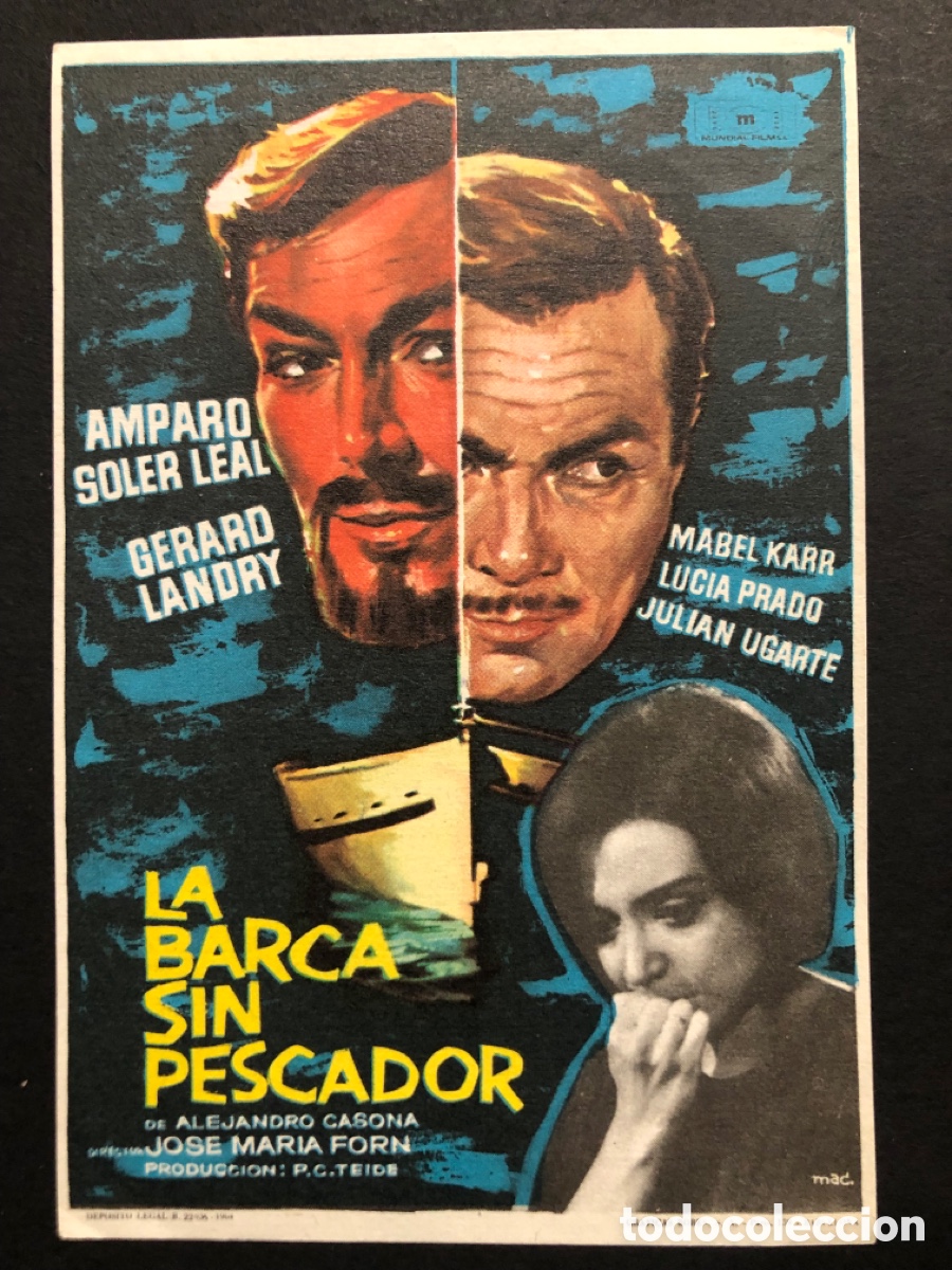 Folhetos de m&atilde;o de filmes antigos de cinema: Programa la barca sin pescador amparo Soler leal con publicidad cine nuevo cadiz A9