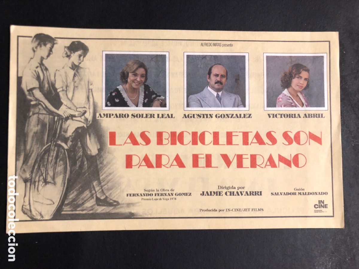 Folhetos de m&atilde;o de filmes antigos de cinema: Programa las bicicletas son para el verano amparo Soler leal con publicidad A9