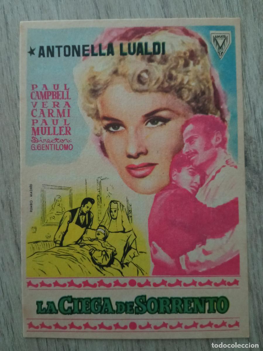 Folhetos de m&atilde;o de filmes antigos de cinema: LA CIEGA DE SORRENTO, ANTONELLA LUALDI, CINE JALON Y CINE MURLA, PEDREGUER, ALICANTE