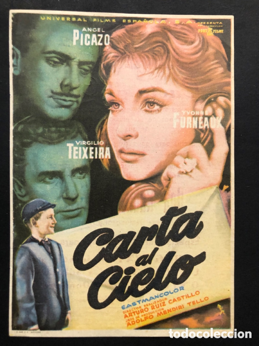 Folhetos de m&atilde;o de filmes antigos de cinema: Programa carta al cielo &aacute;ngel picazo con publicidad cine Echegaray Onteniente A9