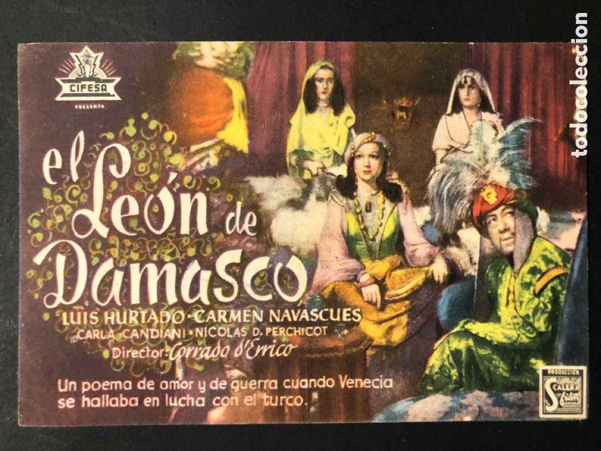 Folhetos de m&atilde;o de filmes antigos de cinema: Programa el leon de Damasco luis hurtado con publicidad cinema victoria A9