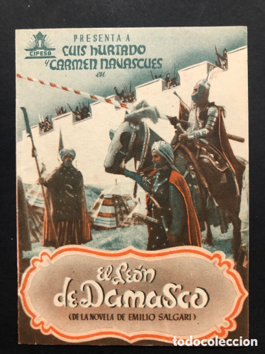 Folhetos de m&atilde;o de filmes antigos de cinema: Programa el leon de Damasco luis hurtado con publicidad imperial cinema A9