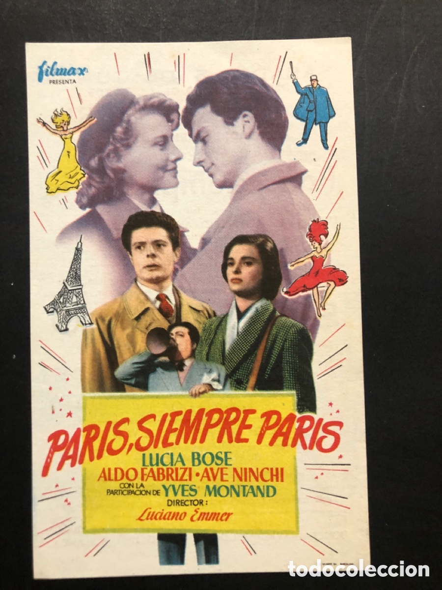 Folhetos de m&atilde;o de filmes antigos de cinema: Programa paris siempre paris Lucia bose con publicidad cine victoria A9