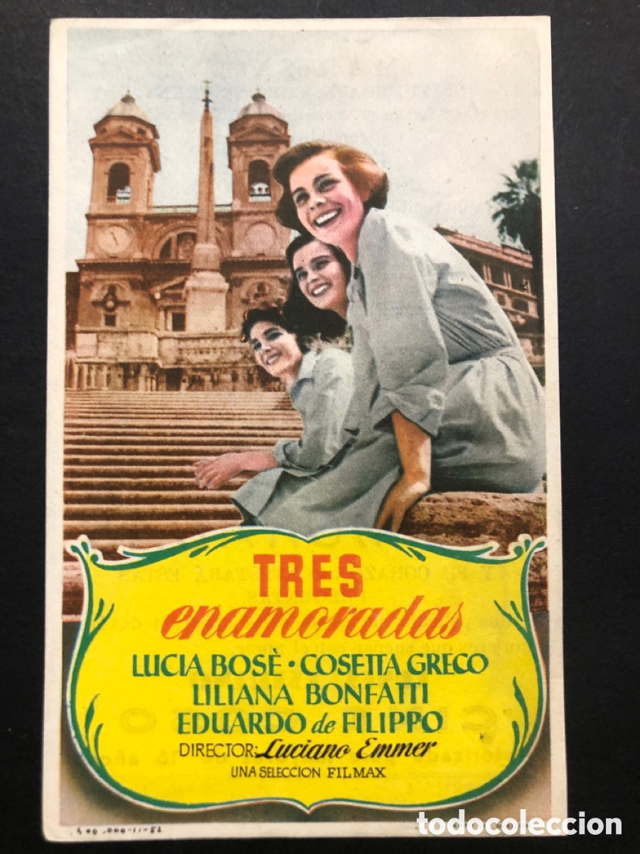 Folhetos de m&atilde;o de filmes antigos de cinema: Programa tres enamoradas Lucia bose con publicidad cine coso zaragoza A9