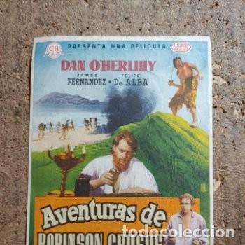 Cine: FOLLETO DE MANO DE LA PELICULA AVENTURAS DE ROBINSON CRUSOE CON PUBLICIDAD