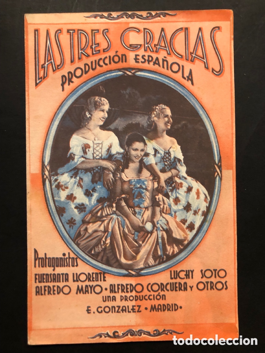 Folhetos de m&atilde;o de filmes antigos de cinema: Programa las tres Gracias luchy soto con publicidad cine comercio A9