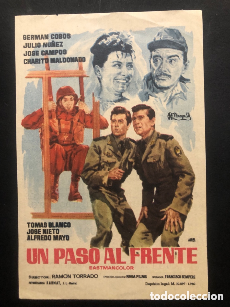  Foglietti di film di film antichi di cinema: Programa un paso al frente German cobos con publicidad cine Echegaray malaga A9