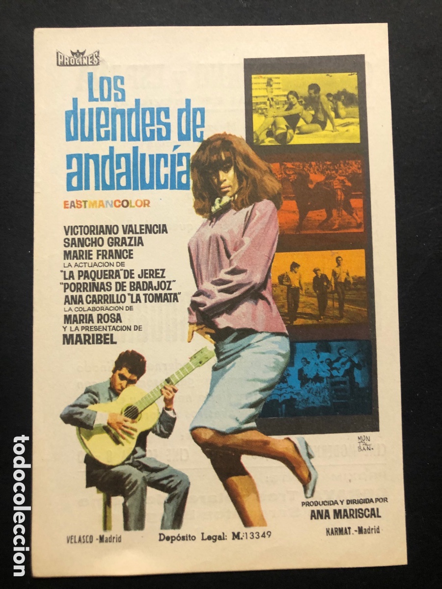 Folhetos de m&atilde;o de filmes antigos de cinema: los duendes de andalucia Victoriano valencia con publicidad cinema moderno los Rosales sevilla A9